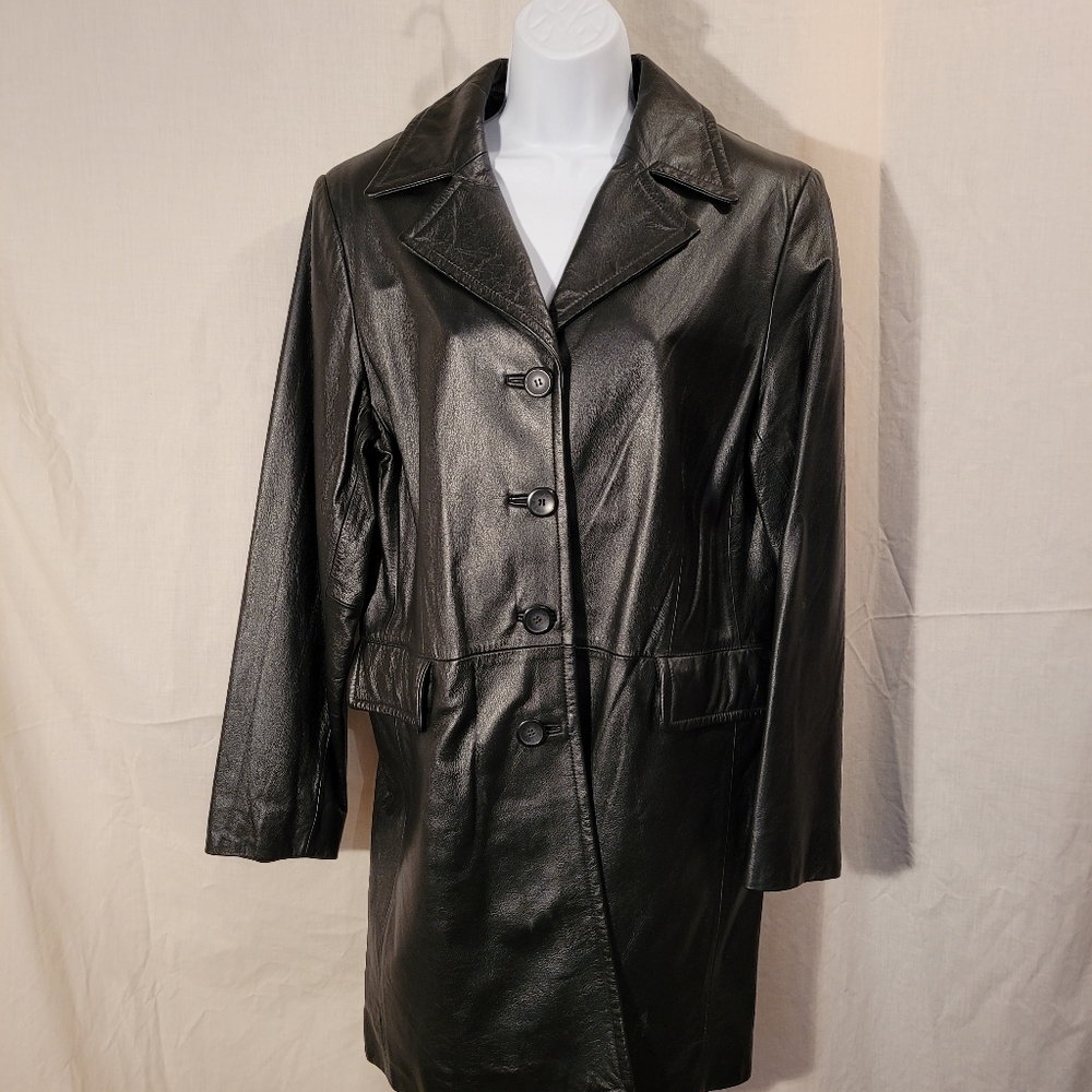 Outdoor Exchange Black Leather Long Coat